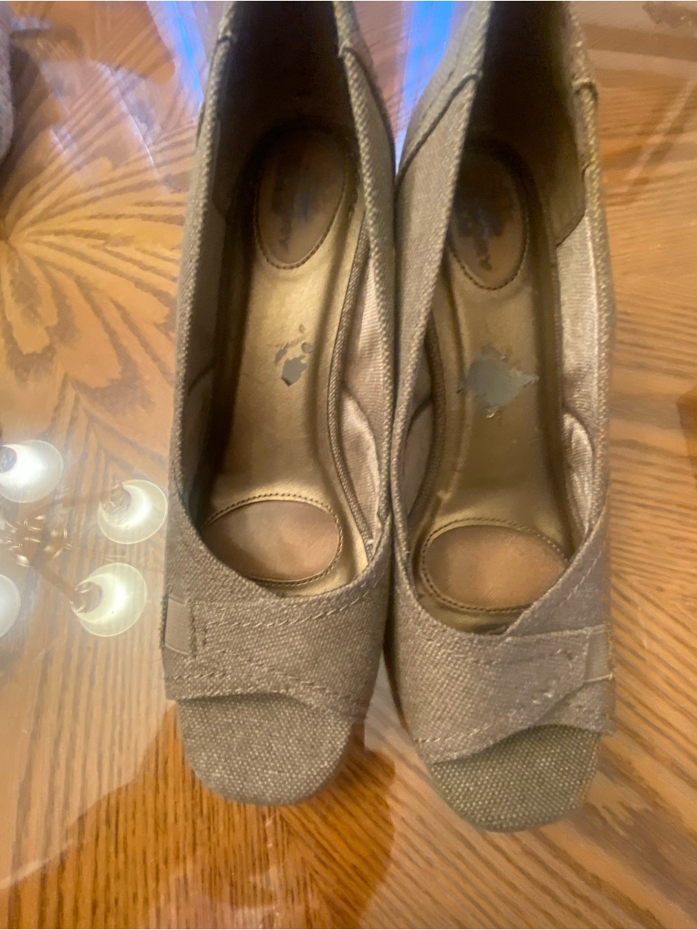 Life Stride Bronze Metallic Peep-Toe Wedges